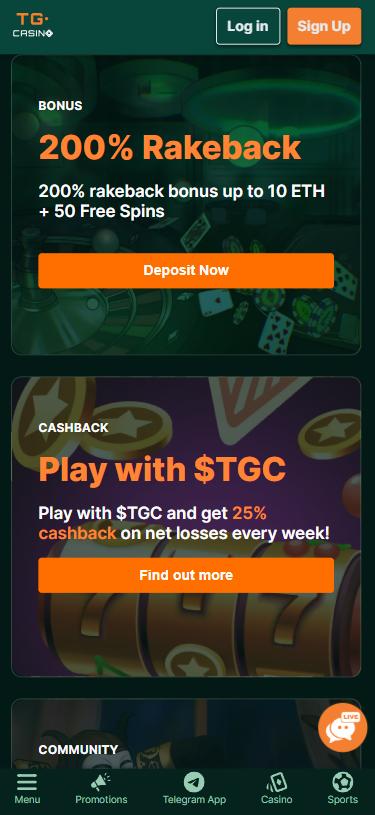 TG.Casino mobile lobby