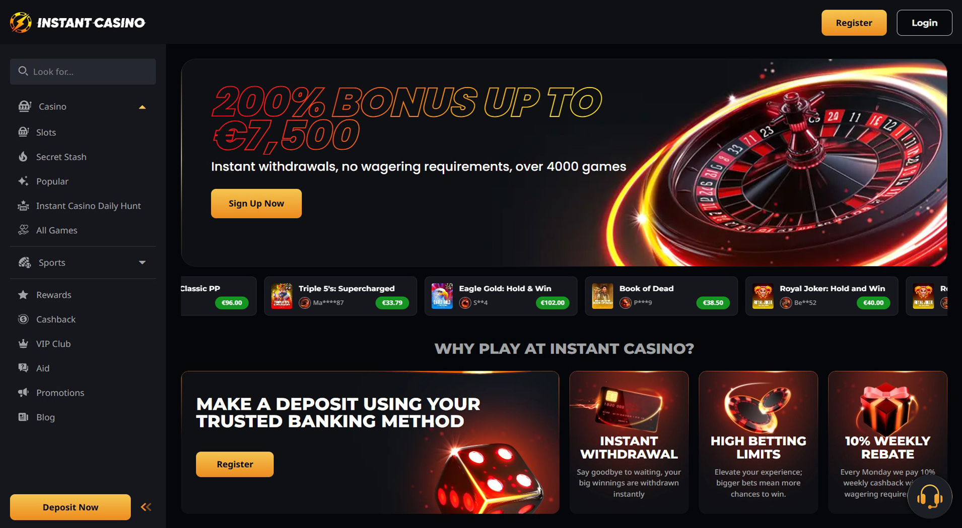 10. Instant Casino - Reliable Ethereum Casino Pick