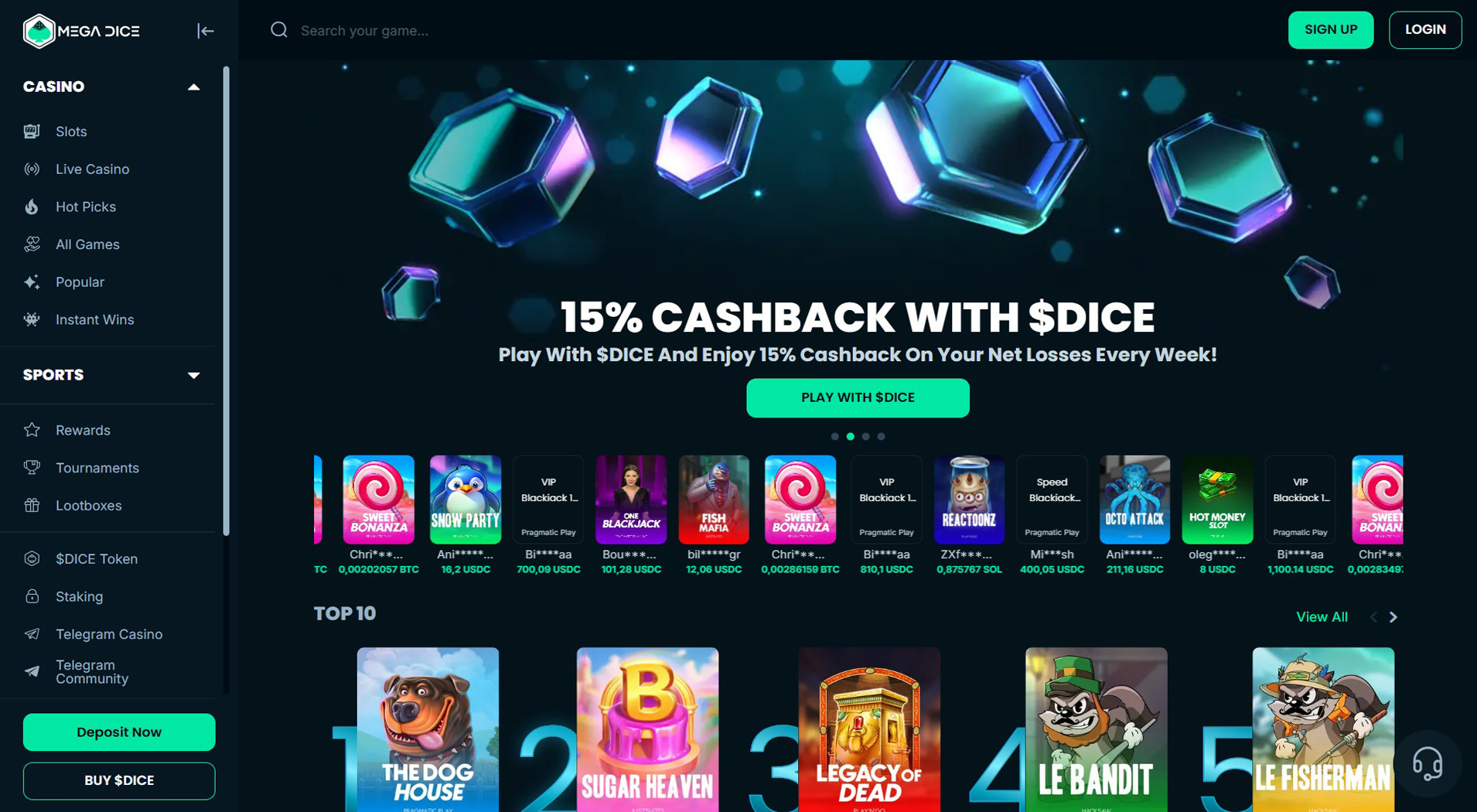 6. Mega Dice - Quick Crypto Casino Payouts